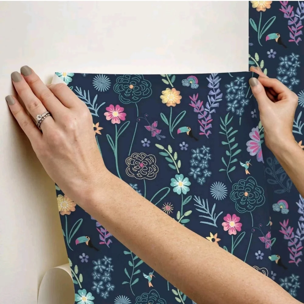Disney Encanto Embroidery Floral Kids' Peel and Stick Wallpaper Navy
